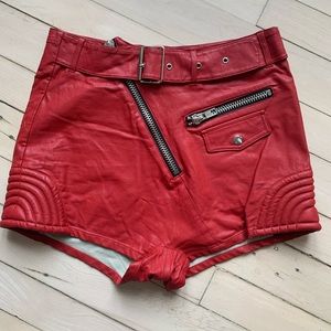 UNIF red Vegan leather moto women’s shorts. Size 28